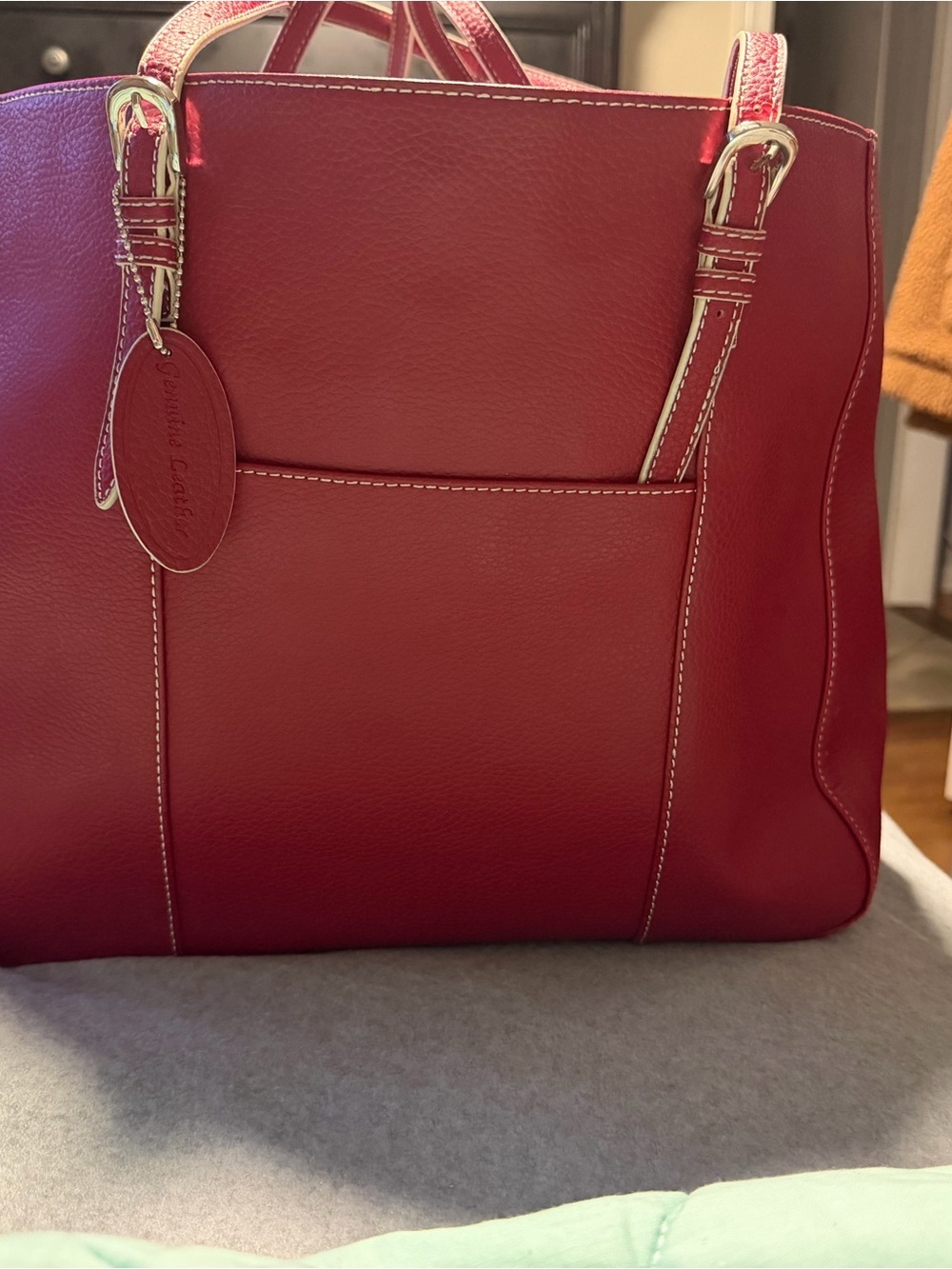 Tannery‎ West Red Leather Tote with Contrast Stitching